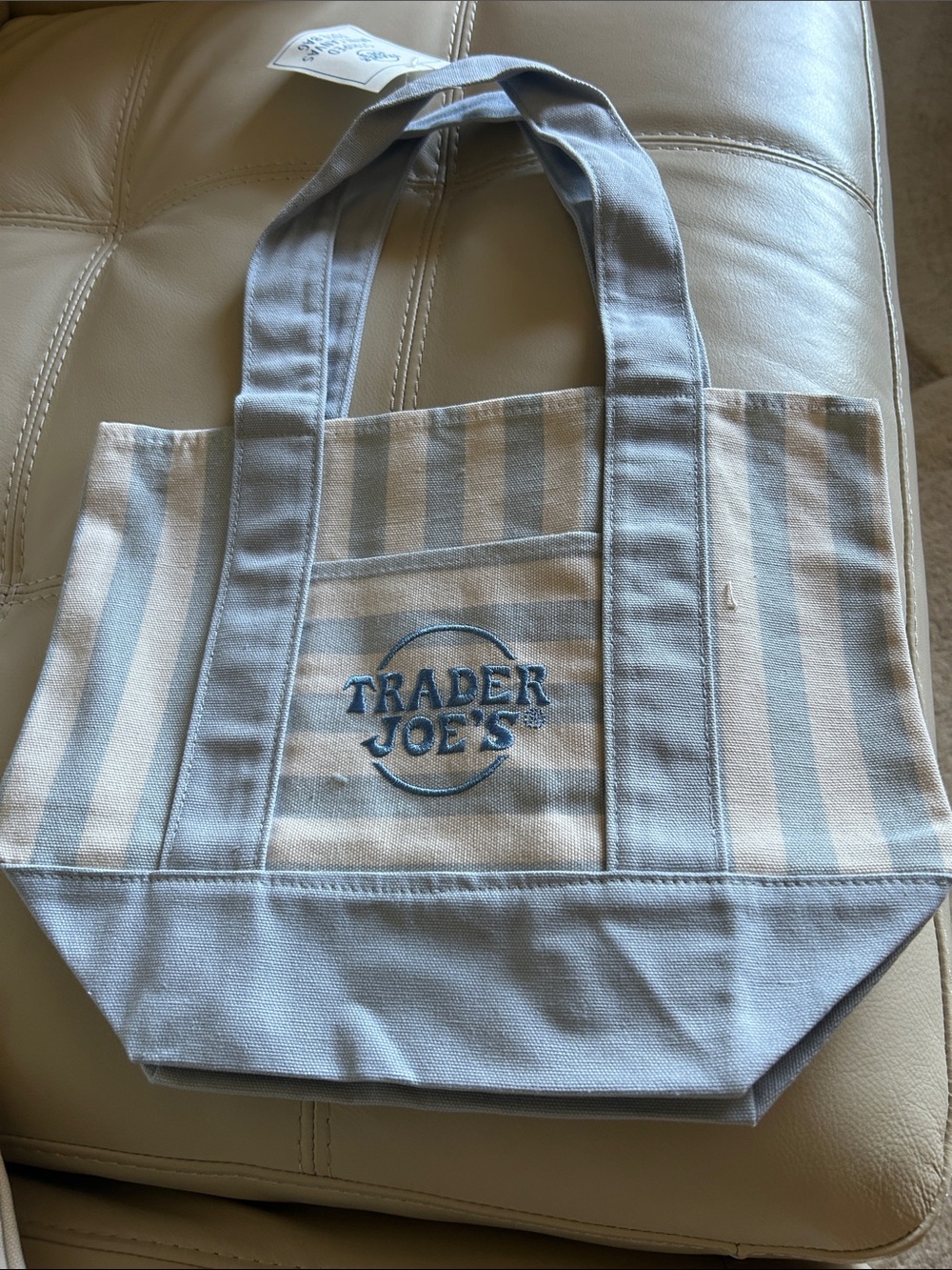 Trader Joe's Blue & White Striped Canvas Tote Bag